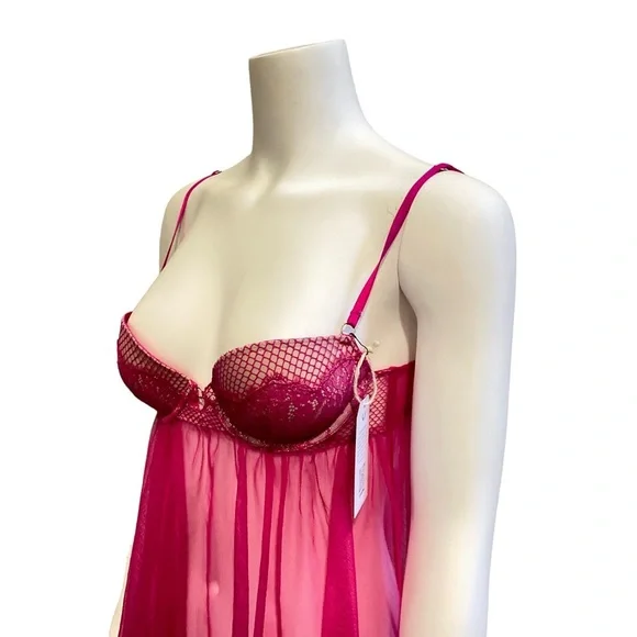 VICTORIA'S SECRET Soft Pink and Fuschia Lace Babydoll Bra Top, size 34B - Picture 7 of 15